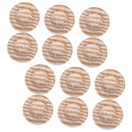 FRCOLOR 12 Stück Teiliges Mini Strohhüte aus Papierstroh Handgefertigte Kleine Puppenhüte für DIY Bastelarbeiten Puppenhausdekoration Leichte Mini Hüte für Haaraccessoires und Foto von FRCOLOR