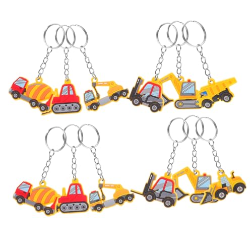 FRCOLOR 12 Stück Teiliges PVC Baumaschinen Schlüsselanhänger Langlebig und Farbecht Vielfältige Baustellen Motive Wie Bagger Bulldozer und Kran Kreative Partydeko für Kindergeburtstage von FRCOLOR