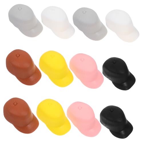 FRCOLOR 12 Stück Teiliges Puppenhut Miniatur Duckbillmützen aus Kunststoff Bunte Sonnenschützende Mini Hüte für Babypuppen Zubehör für Puppenhaus Dekoration und DIY Bastelprojekte von FRCOLOR