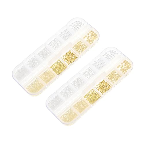 FRCOLOR 2 Boxen Boxen Nagelkunst Charms Metall Caviar Perlen Stahlkugeln Mix Gold Silber für DIY Maniküre Nageldekoration Zubehör von FRCOLOR