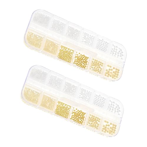 FRCOLOR 2 Boxen Fächer Boxen Metall Nagelperlen Gold Silber Stahlkugeln Nail Art Schmuck DIY Maniküre Zubehör für Kreative Nagelgestaltung und Bastelbedarf von FRCOLOR