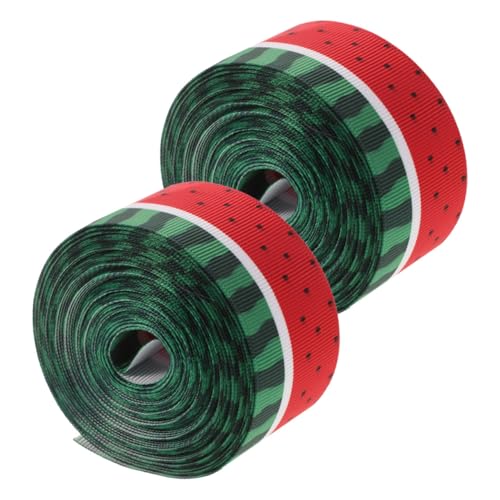 FRCOLOR 2 Rollen Wassermelonen Ripsband mit Drahtkante Polyester Geschenkband mit Hitzebeständigem Druck Farbintensiv Strukturiert für Geschenkverpackung Haarschleifen DIY Dekoration von FRCOLOR