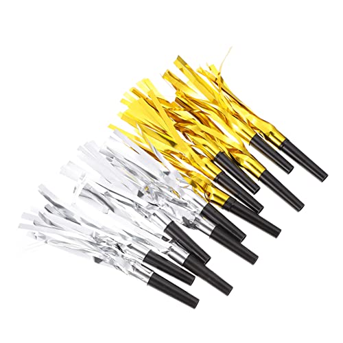 FRCOLOR 2 Sätze Party Trillerpfeifen mit Gold Silbernen Quasten Flexible Langlebige Cheerleading Pfeifen für Kindergeburtstag Umweltfreundliches Material Einfach zu Bedienen Laute von FRCOLOR