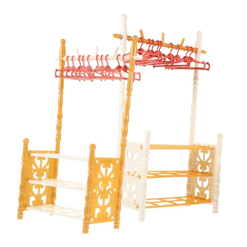 FRCOLOR 2 Sätze Teiliges Miniatur Kleiderständer aus Abs Puppenhaus Möbel Mini Kleiderbügel Vielseitig für Miniature Kleidung und Schuhregal Puppen Möbel Zubehör Zufällige Zufällige Farbe von FRCOLOR