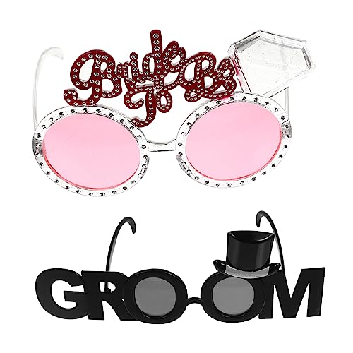 FRCOLOR 2 Stück Braut Bräutigam Brille Gläser Dekorationen Für Braut Und Bräutigam Hochzeitsfeier -requisiten Braut- Trendy Partybrille Für Erwachsene Männer Hallo Brille Uv Code Plastik von FRCOLOR
