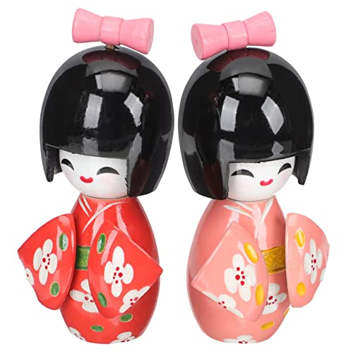 FRCOLOR 2 Stück Teiliges Japanische Kimonopuppen aus Holz Handbemalte Traditionelle Wohnkultur Dekoration Kompakte Tischornamente mit Stabilem Stand Leichte Holzfiguren für Japanisches von FRCOLOR