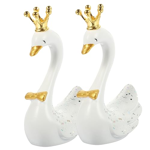 FRCOLOR 2 Stück Teiliges Resin Figuren Miniatur Dekoration mit Feinen Details Weiße Kronen Schwäne als Festliche Tortendeko für Geburtstag Hochzeit Konfirmation und Tischdekoration von FRCOLOR