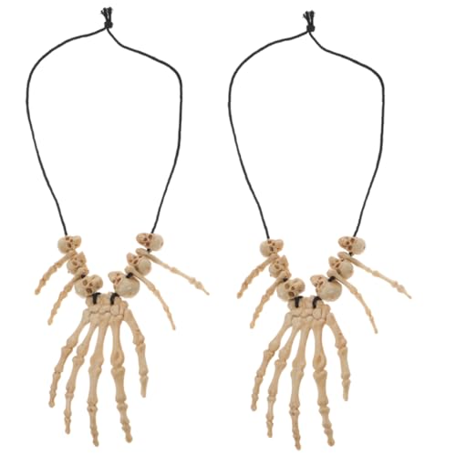 FRCOLOR 2 Stück Vintage Halloween Halskette mit Schädel und Knochenanhänger Verstellbare Kette aus Leichtem Harz für Halloween Dekoration und Schaurige Outfits von FRCOLOR