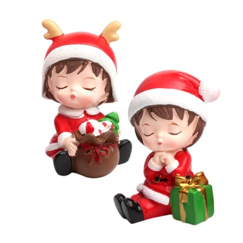 FRCOLOR 2 Stück Weihnachtliche Resin-deko Rentierfiguren Niedliche Santa Jungen und Mädchen Vielseitig für Kuchen Auto Büro und Tischdekoration Weihnachtsatmosphäre von FRCOLOR