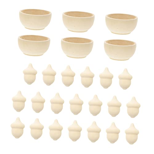 FRCOLOR 20 Stück Unbehandelte Holz Eicheln Teiliges Set mit Flachen Holzschalen Bemalbare Natur Holz Deko Kreatives Sortier und Zählspielzeug für Feinmotorik und Vorstellungskraft von FRCOLOR