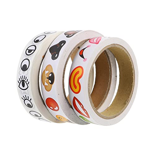FRCOLOR 3 Rollen DIY Aufkleber Augen Nase Mund Schwarze und Weiße Cartoon Sticker mit Selbstklebender Rückseite Geeignet für Notizbuch Dekoration Bastelprojekte und Kreative von FRCOLOR