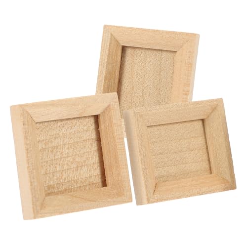 FRCOLOR 3 Stück Mini Bilderrahmen Teilig aus Unbehandeltem Holz Puppenhaus Deko Micro Landschaftsdekor DIY Miniatur Foto Rahmen für Miniaturhäuser und Modellbau Natürliche Holzoptik von FRCOLOR