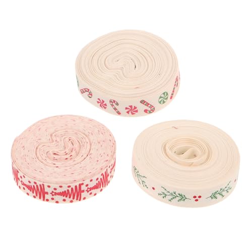 FRCOLOR 3 Stück Teiliges Baumwoll-weihnachtsband Yards mit Festlichen Mustern Nachhaltiges Geschenkband für Verpackungen Kränze Diy-dekorationen Vielseitiges Weihnachts-deko-zubehör von FRCOLOR
