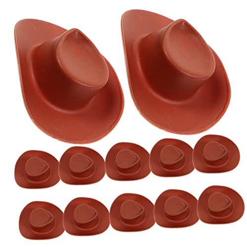 FRCOLOR 30 Stück Teiliges Mini Cowboyhut aus Kunststoff Kleine Puppenhüte Schokoladenfarbe Dekorative Mini Hutfiguren für DIY Partydekoration und Puppenhaus Zubehör von FRCOLOR