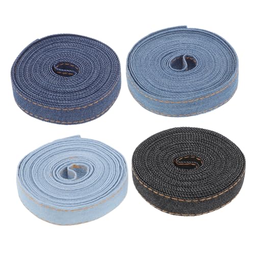 FRCOLOR 4 Rollen Denim Stoffband Jeansband in Farben Je Robustes Leichtes Geschenkband für Diy Basteln Haarschleifen Bekleidungszubehör Festival Dekoration von FRCOLOR