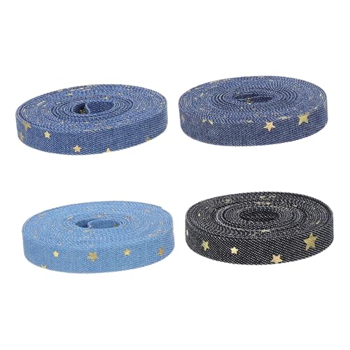 FRCOLOR 4 Rollen Denimband mit Goldenen Sternen Breit Vielseitiges Weiches Nähband für DIY Kleidung Geschenkverpackung Festliche Dekoration Modisches Western Stil Bastelzubehör von FRCOLOR
