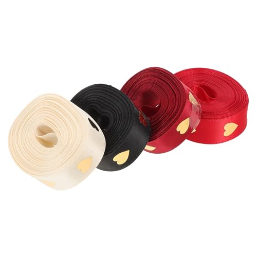 FRCOLOR 4 Rollen Romantisches Valentinstag Geschenkband Vielseitige Dekoration für Blumensträuße Geschenkboxen und Wohnaccessoires Rot Schwarz Weinrot und Beige von FRCOLOR