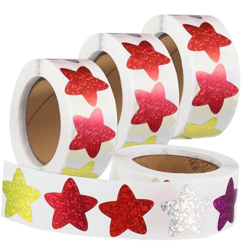 FRCOLOR 4 Rollen Selbstklebende Sterne Aufkleber Kleine Bunte Belohnungssticker für Kreative Lehrer Sticker zur Motivation Stabile Haftung für Schule und Basteln von FRCOLOR