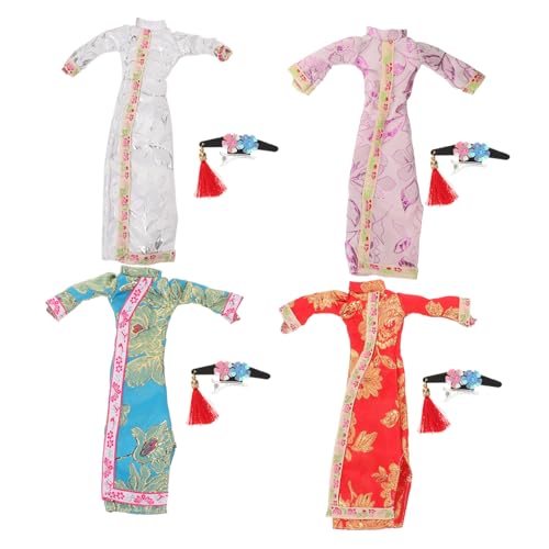 FRCOLOR 4 Sätze Puppe Cheongsam Schöne Puppenkleidung schönes Puppenkostüm Zubehör für Puppenkostüme Puppen-Outfit Kleid für Puppe Kleidung für Spielzeugpuppen Puppenzubehör Polyester von FRCOLOR
