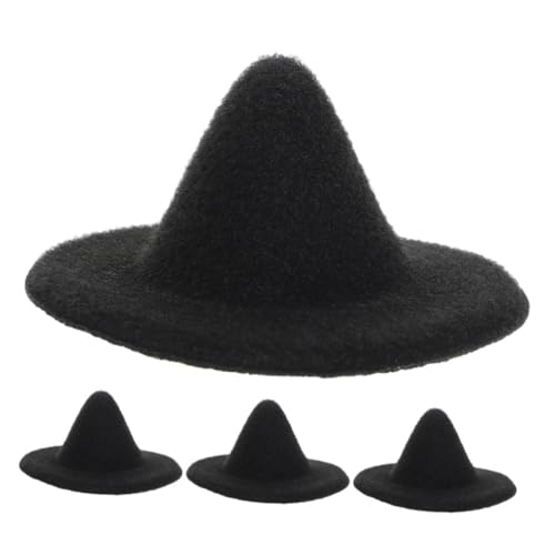 FRCOLOR 4 Stück Miniatur Hexenhüte Schwarze Diy Puppenhüte für Halloween Vielseitig Einsetzbar für Bastelprojekte Tierkostüme und Fotografie Langlebig aus Material von FRCOLOR