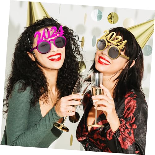 FRCOLOR 4 Stück Neujahrsbrille Leicht Lustig Robust Partybrille für Silvester Neujahrsfeier Foto Requisiten in Gold Silber Blau von FRCOLOR