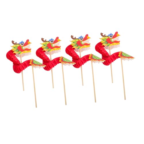 FRCOLOR 4 Stück Teiliges Chinesisches Neujahrs Drachen Dekorationsset Große Rote Papier Drachen Handprop DIY Bastelset für Kreative Spielrequisiten Traditionelle Partydekoration von FRCOLOR