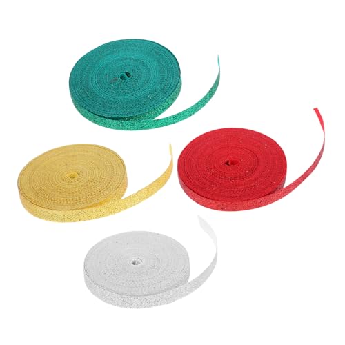 FRCOLOR 4 Stück Teiliges Glitzerband Polyester Metallic Geschenkband mit Gold Silber Rot Grün Schimmerndem Glanz für DIY Haarschleifen Weihnachtsdekoration Basteln FRCOLOR 4 Stück Teiliges Glitzerband Polyester Metallic Geschenkband mit Gold Silber Rot Grün Schimmerndem Glanz für DIY Haarschleifen Weihnachtsdekoration Basteln von FRCOLOR