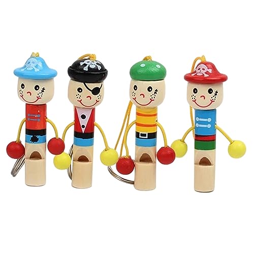 FRCOLOR 4 Stück Teiliges Holzpfeifen Piratenmotiv Kleine Mundpfeifen Pädagogisches für Frühe Musikerziehung Geeignet für Schule Party Reise von FRCOLOR