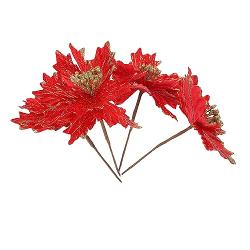 FRCOLOR 4 Stück Teiliges Künstliche Weihnachtssternblumen Rote Poinsettia Dekoration aus Glitzerndem Samtstoff Leichte Wiederverwendbare Weihnachtsdeko für Baum Fenster Party und FRCOLOR 4 Stück Teiliges Künstliche Weihnachtssternblumen Rote Poinsettia Dekoration aus Glitzerndem Samtstoff Leichte Wiederverwendbare Weihnachtsdeko für Baum Fenster Party und von FRCOLOR
