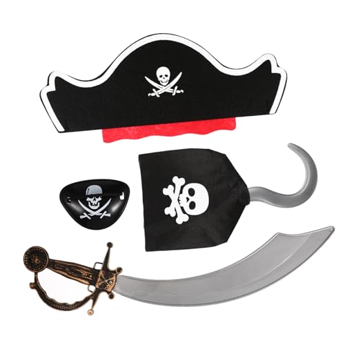FRCOLOR 4 Stück Teiliges Piratenkostüm Zubehör mit Haken Augenklappe Hut und Säbel für Halloween Kostümparty Cosplay und Bühnenauftritte für Piraten Mottoparty und Rollenspiele von FRCOLOR