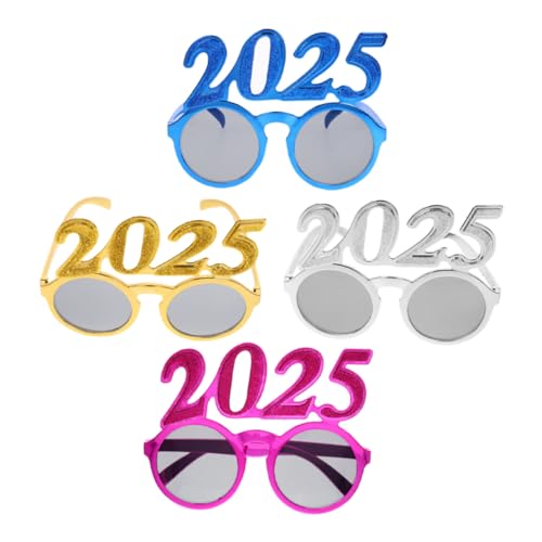 FRCOLOR 4 Stück Teiliges Zahlenbrillen mit Elektroplattierten Rundrahmen Vielseitige Neujahrs und Abschlussfeier Brillen für Partydekoration und Festliche Foto Accessoires von FRCOLOR