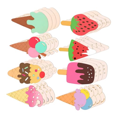 FRCOLOR 40 Stück Holz Eiscreme Ausschnitte für DIY Bastelprojekte Unbehandelte Holzscheiben für Kreative Dekorationen und Kinderhandwerk von FRCOLOR