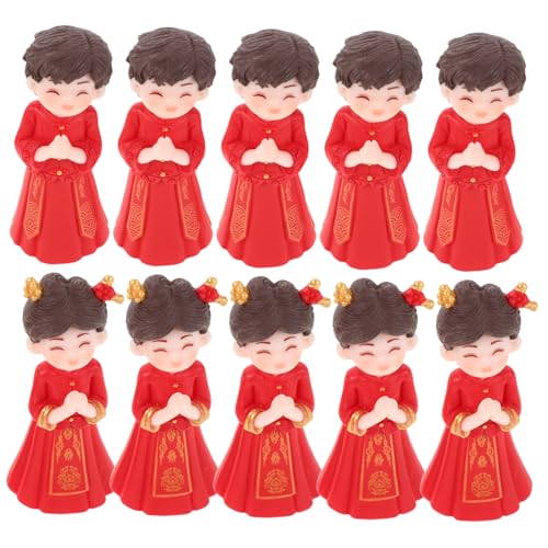 FRCOLOR 5 Paare Mikro-Landschaftsdekoration Hochzeitspaarfiguren Hochzeitsfiguren chinesische Hochzeitsdekoration Couplets Hochzeitspaar Figur chinesische hochzeitstischdekoration PVC rot von FRCOLOR