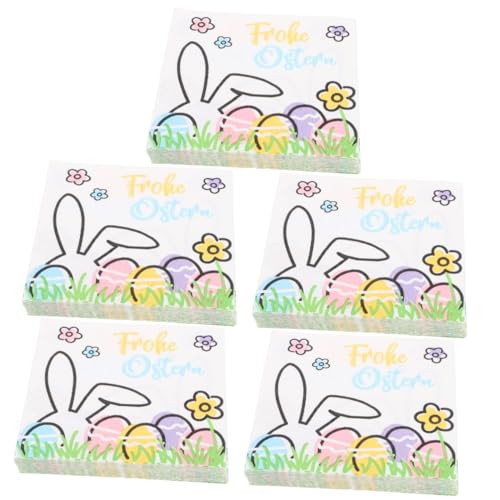 FRCOLOR 5 Sätze Hasenserviette Ostern Papierservietten Zarte Servietten Party-papierservietten Ostern Seidenpapier Festliches Osterserviettengewebe Jungfräulicher Zellstoff 100 Blätter * 5 von FRCOLOR