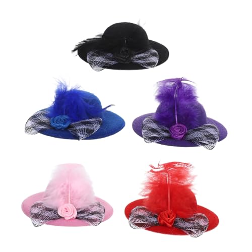 FRCOLOR 5 Stück Teiliges Miniatur Puppenhüte Mini Hüte mit Netz und Blume Vielseitige Mini Top Hats für Puppenmode Puppenhaus Dekoration und Festliche Anlässe von FRCOLOR