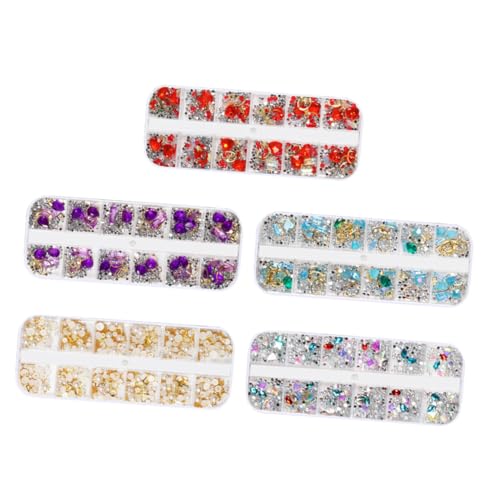 FRCOLOR 5 Stück Teiliges Nageldekor Nieten Perlen und Strasssteinen Langlebige DIY Nail Art Supplies für Natürliche und Künstliche Nägel Geeignet für Damen und Professionelle Maniküre von FRCOLOR