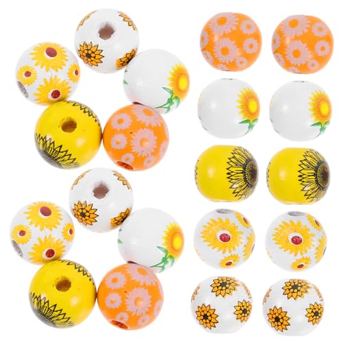 FRCOLOR 50 Stück Bunte Holzperlen mit Floralem Muster Teiliges für DIY Schmuckherstellung Sichere und Hautfreundliche Materialien für Kreative Bastelprojekte von FRCOLOR