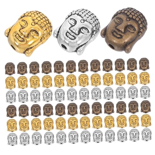 FRCOLOR 60 Stück Double Sided Buddha Head Beads Large Hole Vintage Alloy Spacer Beads für Diy Schlüsselanhänger Armbänder Schmuckherstellung von FRCOLOR