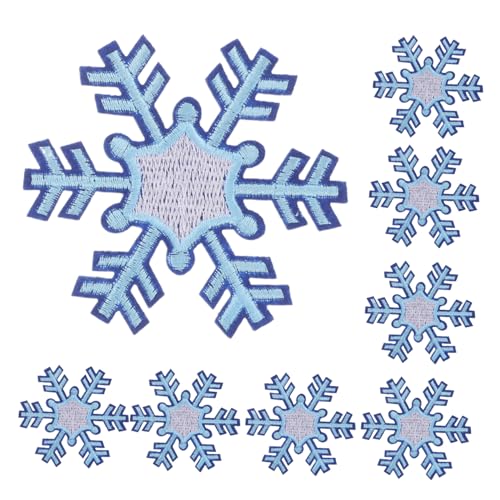FRCOLOR 8 Stück Schneeflocke Stickstoffpatz Schneeflockenausschnitte Kleidungsflicken aufnähen Schneeflocken aus Stoff bestickte Stoffaufnäher Schneeflocke gestickt Hutflecken Himmelblau von FRCOLOR