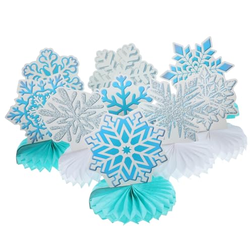 FRCOLOR 9 Stück Teiliges Schneeflocken Waben Tischdekorationsset Leichtes Honeycomb Mittelstück für Weihnachtsfeier Vielseitig für Desktop Kamin und Deckenhänger Einfache Montage Festliche von FRCOLOR