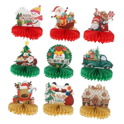 FRCOLOR 9 Stück Teiliges Weihnachts Honeycomb Tischdekor aus Langlebigem Papier Leichtes Wiederverwendbares Mittelstück für Festliche Party und Heimdekoration Einfache Platzierung Tisch von FRCOLOR