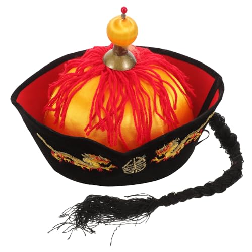 FRCOLOR Chinesischer Qing Kaiserhut mit Zöpfen und Pferdeschwanz Dekorativer Cosplay Hut für Party Bühnenauftritt Karneval und Festliche Kostüme Robuster Orientalischer Traditioneller von FRCOLOR