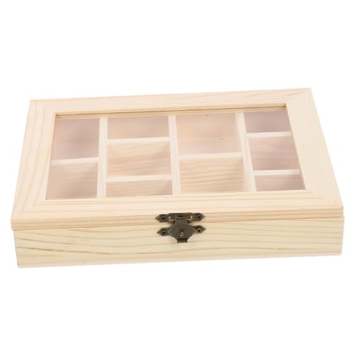 FRCOLOR DIY Schmuckbox aus Holz Fächer Klare Abdeckung Unbehandelte Holzschatulle zum Bemalen Sichere Aufbewahrungsbox für Schmuck Kreative Bastelidee von FRCOLOR