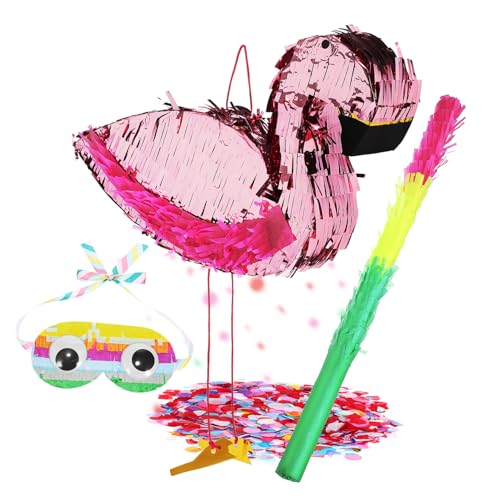 FRCOLOR Flamingo Pinata Papier Geburtstag Pinata mit und Augenbinde Bunte Partydeko für Kindergeburtstag Frauen Geburtstag Vielseitiges Partyzubehör Einfach zu Benutzen Sicher und Kreativ von FRCOLOR