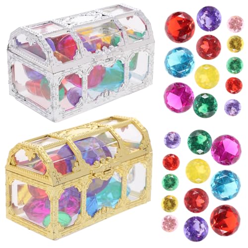 FRCOLOR Glänzende Kunststoff diamanten mit Schatzkästen für Hochzeit Party Tischdekoration DIY Piraten Schatzsuche von FRCOLOR