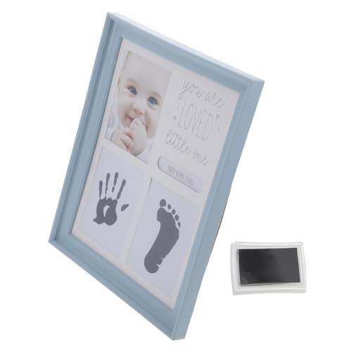 FRCOLOR Handabdruck und Fußabdruck mit Blauem Rahmen Personalisiertes Neugeborenen Andenken DIY Handprint Keepsake für Shower und Taufgeschenk von FRCOLOR