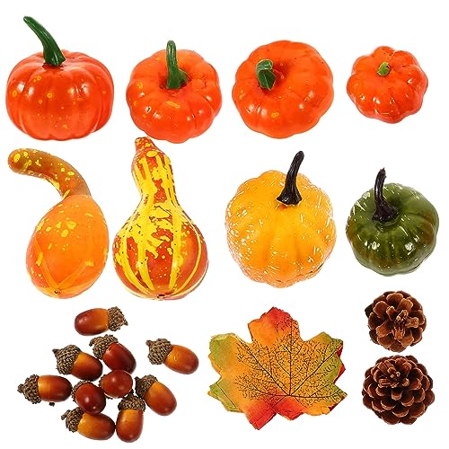 FRCOLOR Künstliche Herbstdeko Teilig mit Kürbissen Ahornblättern Kiefernzapfen und Eicheln für Halloween Party und Erntedankfest Tischdekoration von FRCOLOR