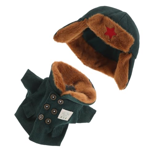 FRCOLOR Puppen Armeeuniform Winteroutfit mit Warmem Mantel und Mütze für Kleine Kuscheltiere Weiche Polyester Kleidung für Kreatives Rollenspiel und Pädagogisches Lernen von FRCOLOR