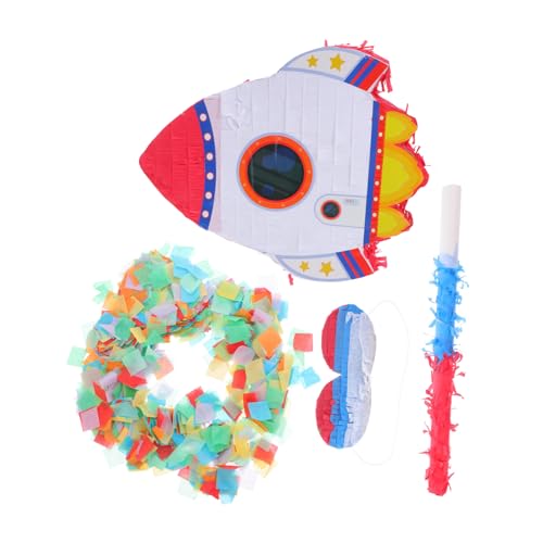 FRCOLOR Rocket Piñata für Weltraum Party Dekorationen Kindergeburtstag Spiele mit Augenbinde und Stock Füllbar mit Süßigkeiten Spielzeugen oder Konfetti Astronauten Thema Partyzubehör von FRCOLOR