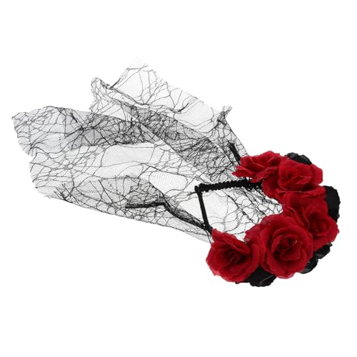 FRCOLOR Rosenschleier Schädel-halloween-stirnband Blumenschleier Stirnband Floraler Kronenschleier Halloween -haarzubehör Stirnband Mit Blumenkrone Halloween-haarband Gittergewebe Black von FRCOLOR